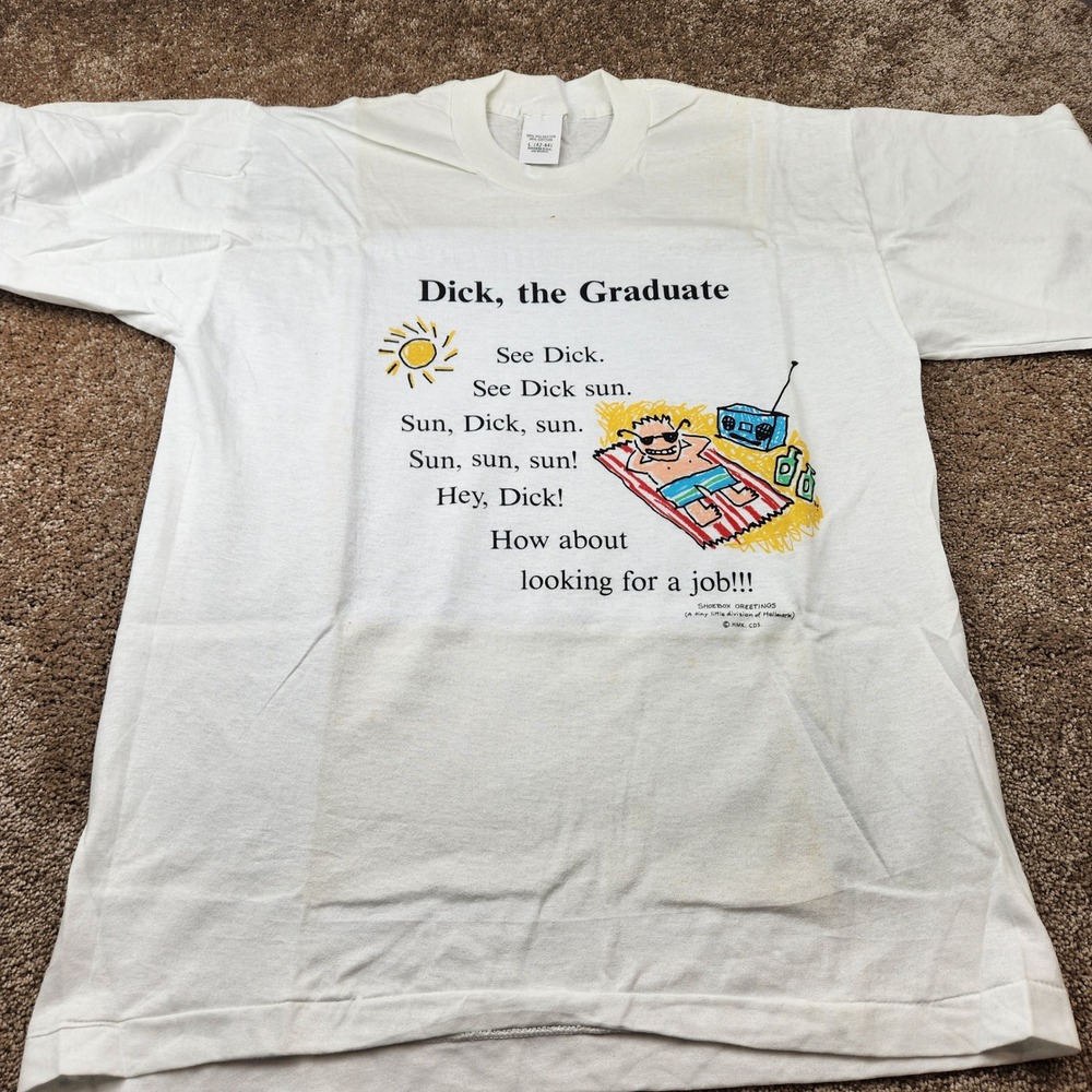 Vtg 80s Shoebox Greetings Hallmark Dick the Graduate T-Shirt Large USA Stain
